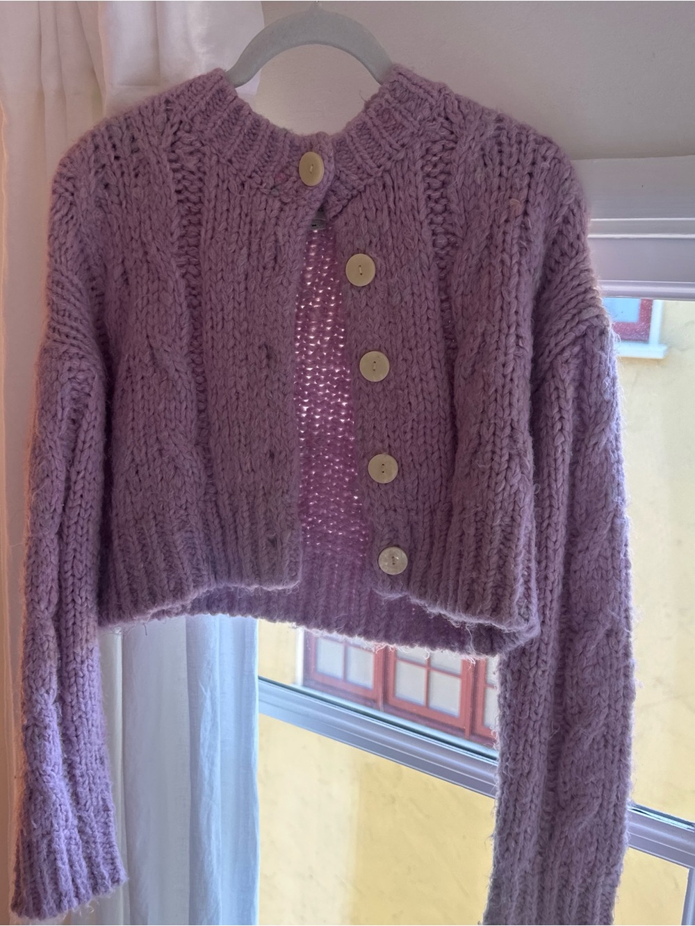Urban Outfitters Lavender Chunky Cable-Knit Button Cardigan